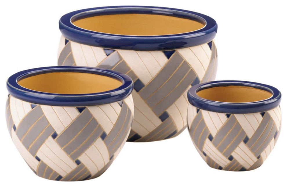 Geo Print Planter Trio   Mediterranean   Outdoor Pots And Planters   by Virventures  Houzz