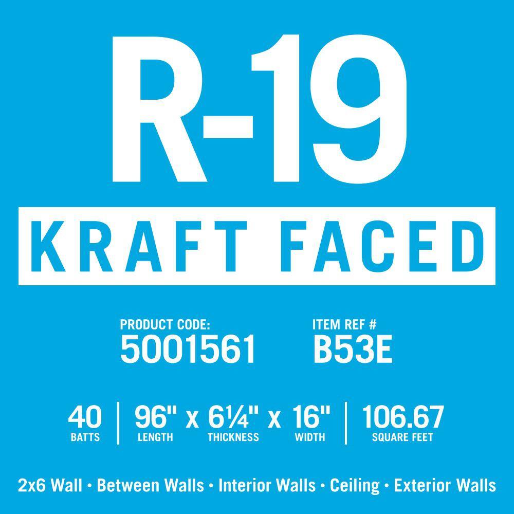 Knauf Insulation R-19 EcoBatt Kraft Faced Fiberglass Insulation Batt 6-14 in. x 16 in. x 96 in. (12-Bags) 691015