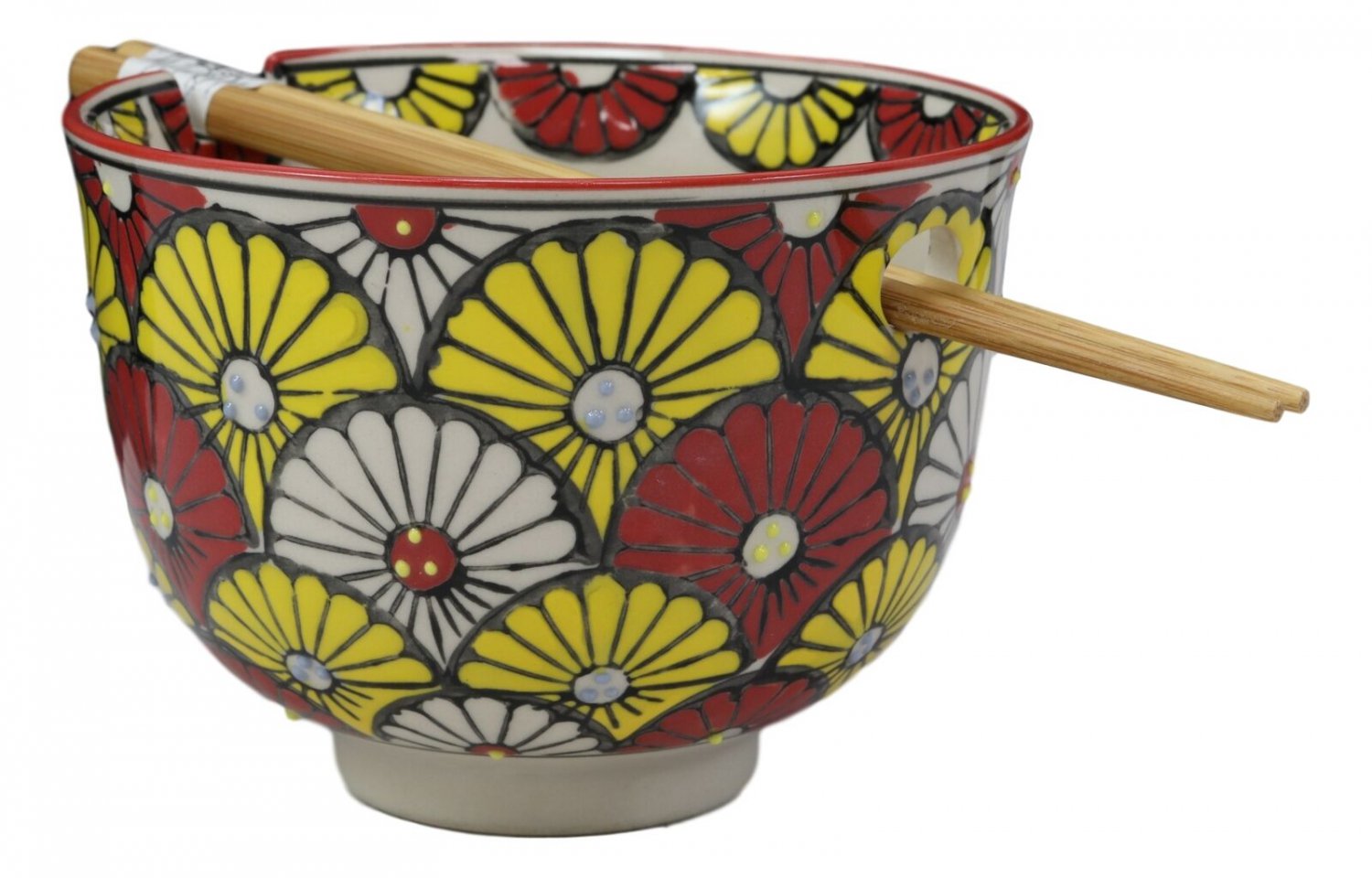 1 Colorful Spring Sunflowers Porcelain Ramen Soup Rice Bowl With Chopsticks Set EBR02