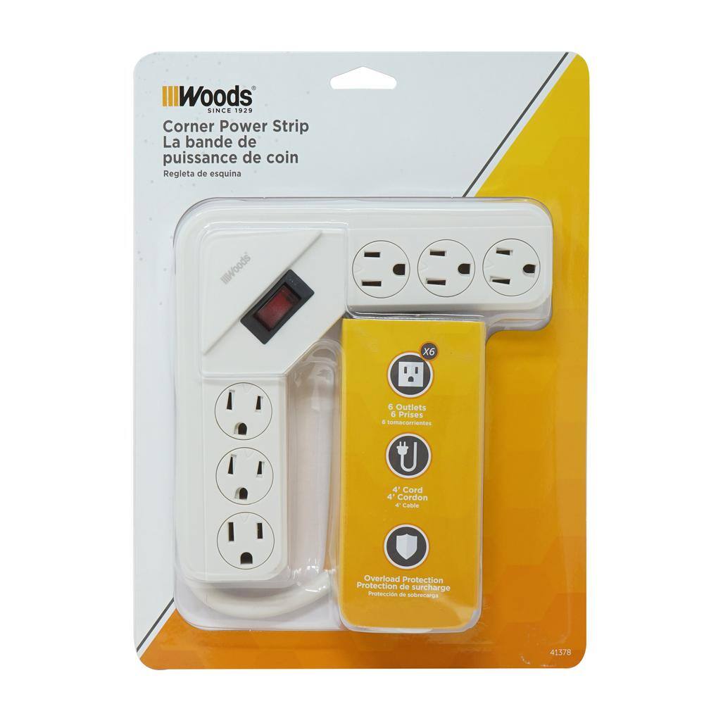 Woods 6-Outlet Corner Power Strip with 4 ft. Cord 41378