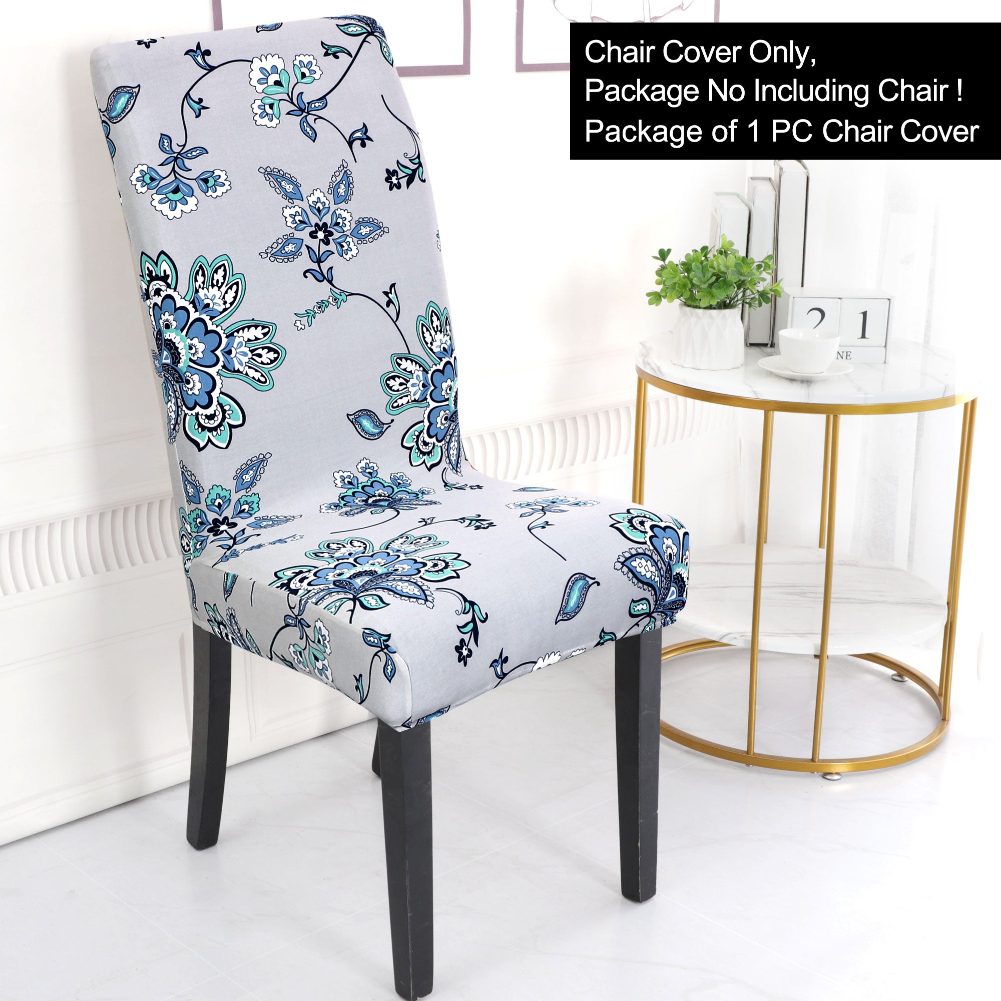 Unique Bargains Stretch Spandex Dining Chair Covers Set of 6, Gray and Blue