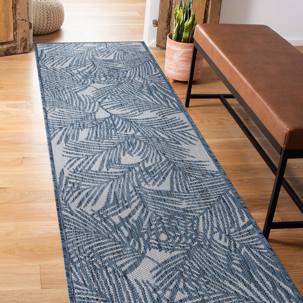 World Rug Gallery Contemporary Palm Leaf Textured Flat Weave Indoor/Outdoor Area Rug