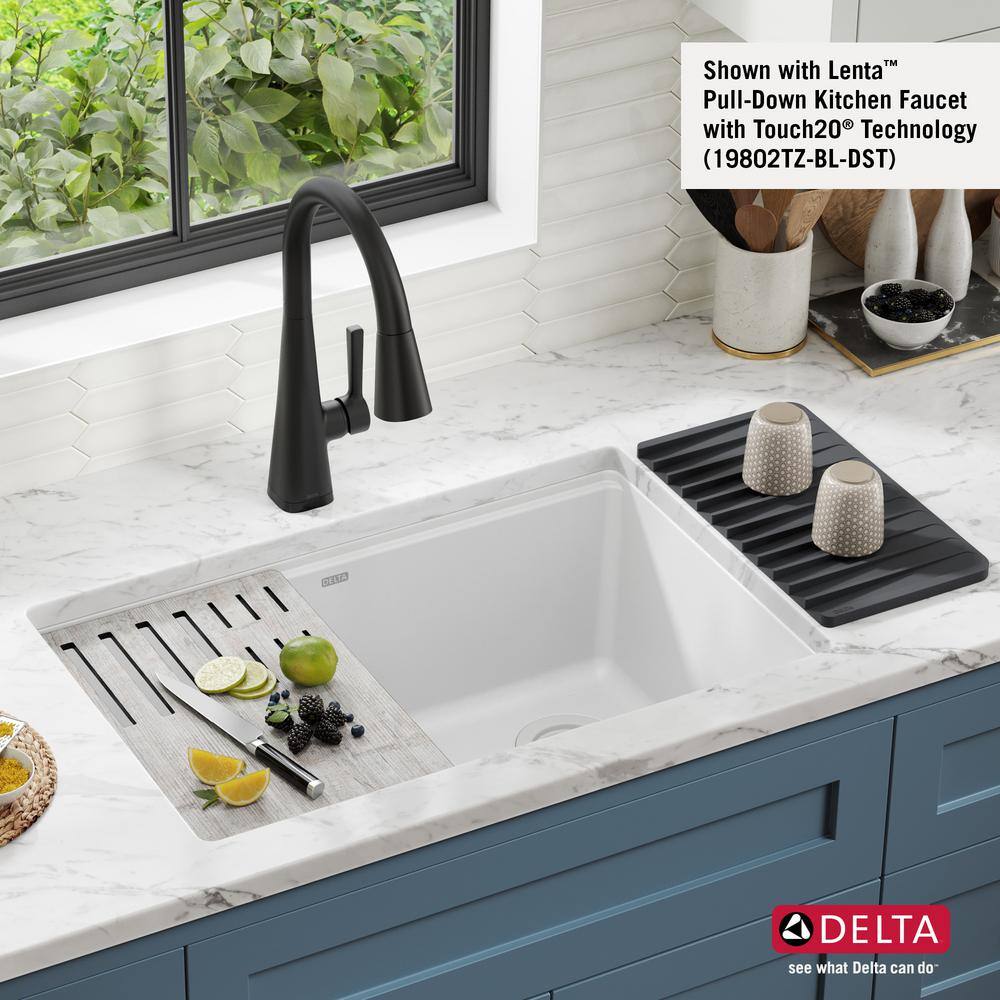 Delta Everest White Granite Composite 30 in. Single Bowl Undermount Workstation Kitchen Sink with Accessories 75B933-30S-WH