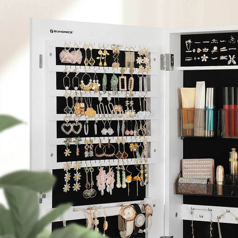 Mirror Jewelry Cabinet Armoire， Freestanding Lockable Storage Organizer Unit