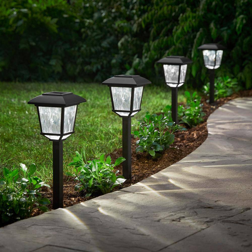 Hampton Bay Terrace Park Black Solar Integrated LED Weather Resistant Path Light 10 Lumens (4-Pack) 32300-008-4pk