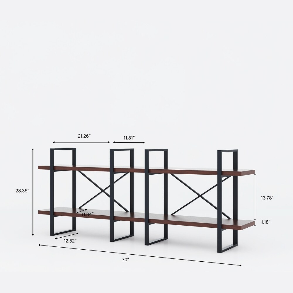 Oleg Black Walnut Adjustable Wood and Metal Display and Steel Etagere Bookcase   11.34’’ x 70.86’’ x 28.35’’