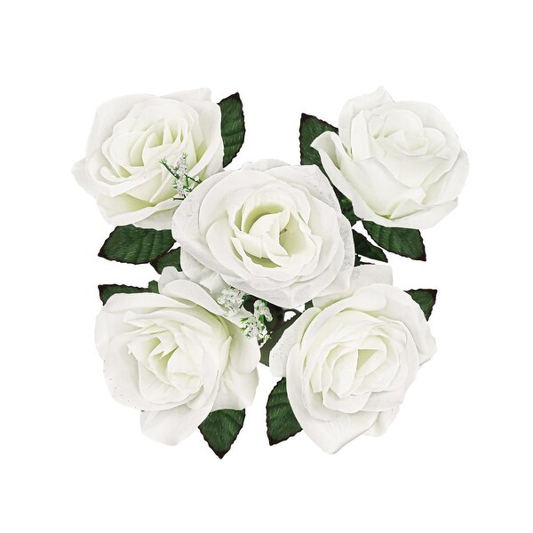 Set of 12 Cream White Artificial Open Rose Flower Stem Bush Bouquet 14in