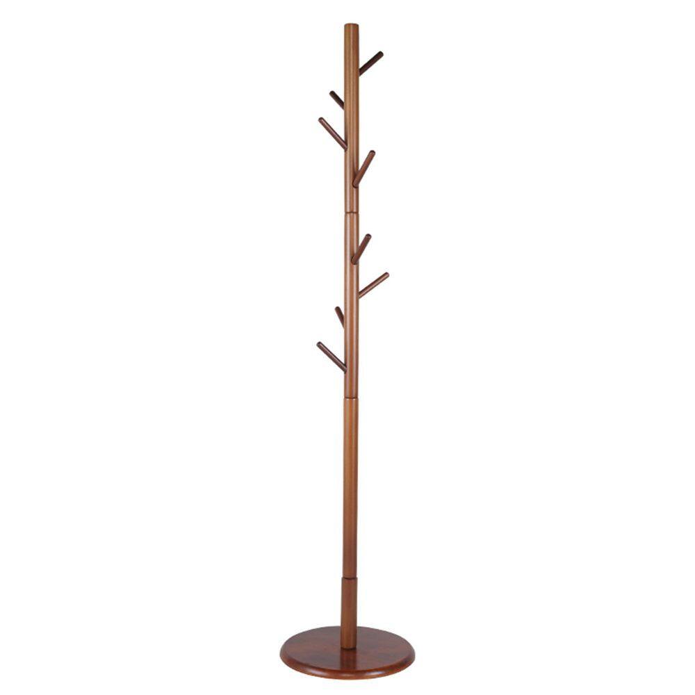 Aoibox 68.1 in. H Brown Entryway 8-Hooks Freestanding Beech Coat Rack Stand Hall Tree 3-Adjustable Height HDDB965