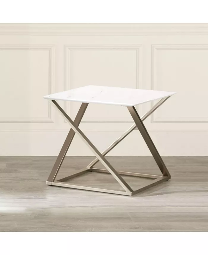 Steve Silver Zurich 24 Square Faux Marble and Matte Chrome End Table