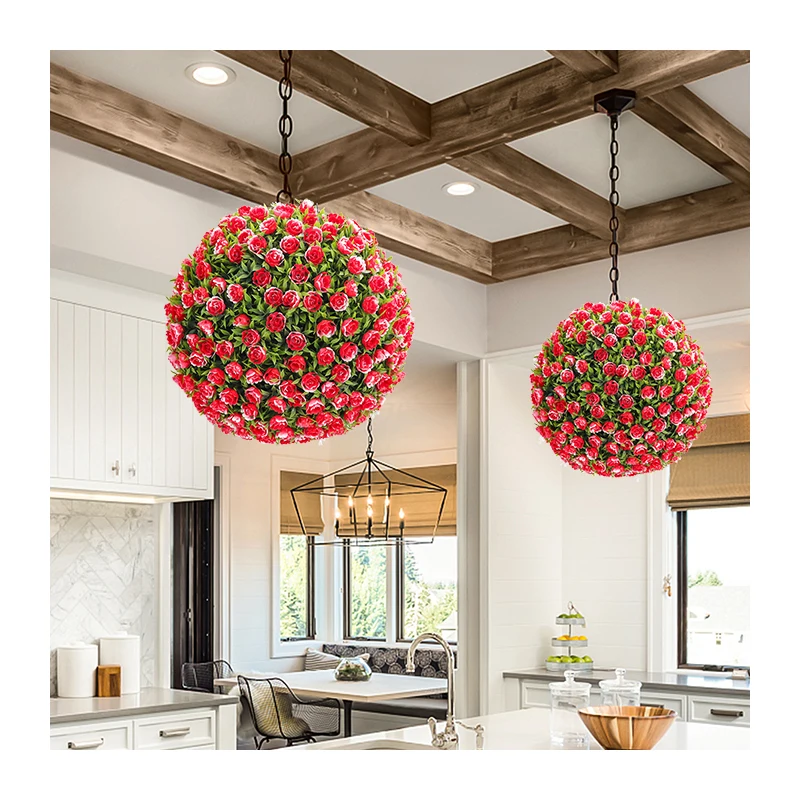 Q15A Wedding Supplies Faux Plant Ball Plastic Red Rose Hanging Artificial Flower Ball for Party Decor