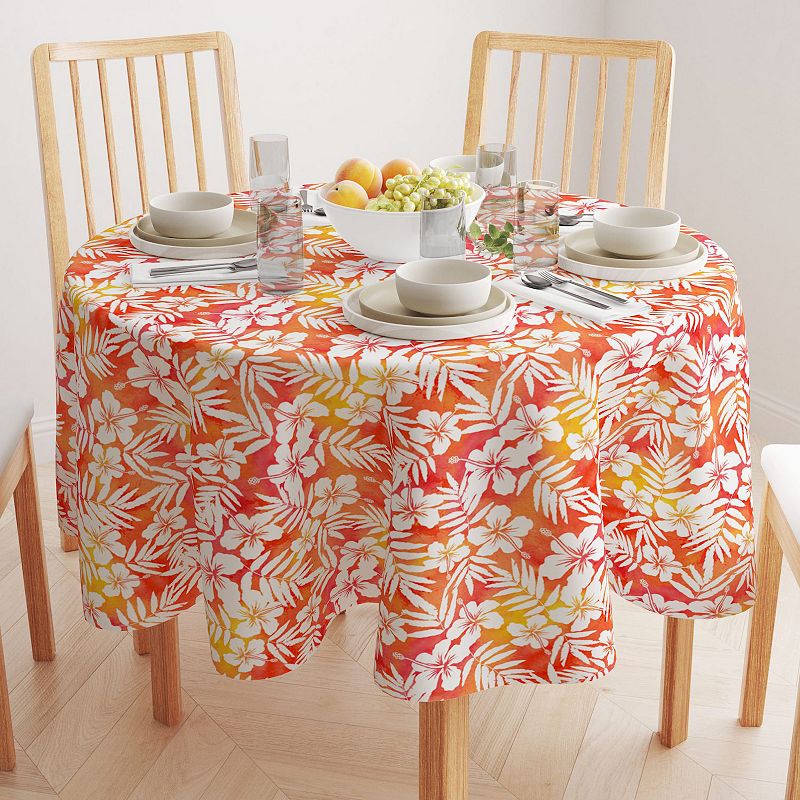 Round Tablecloth， 100% Polyester， 90 Round， Hibiscus Island Style