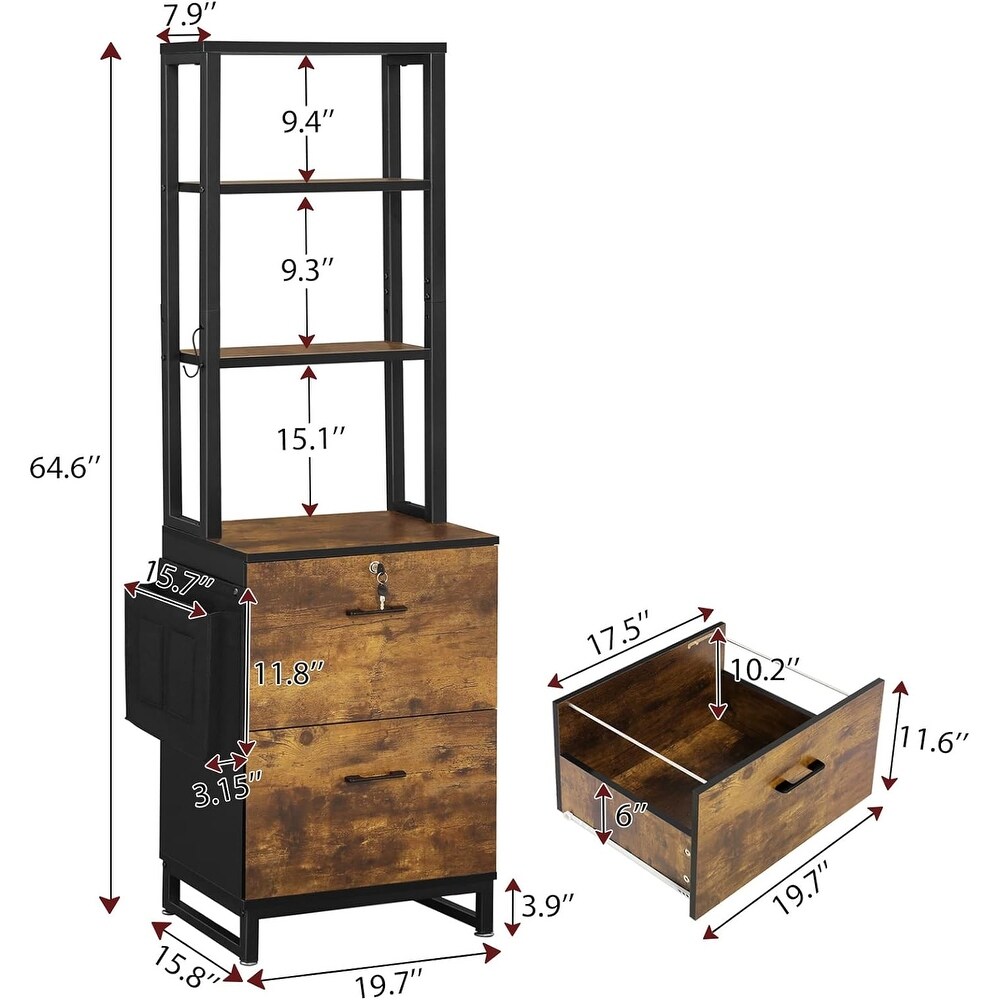 2 Drawer File Cabinet with Lock Adjustable Storage Shelf