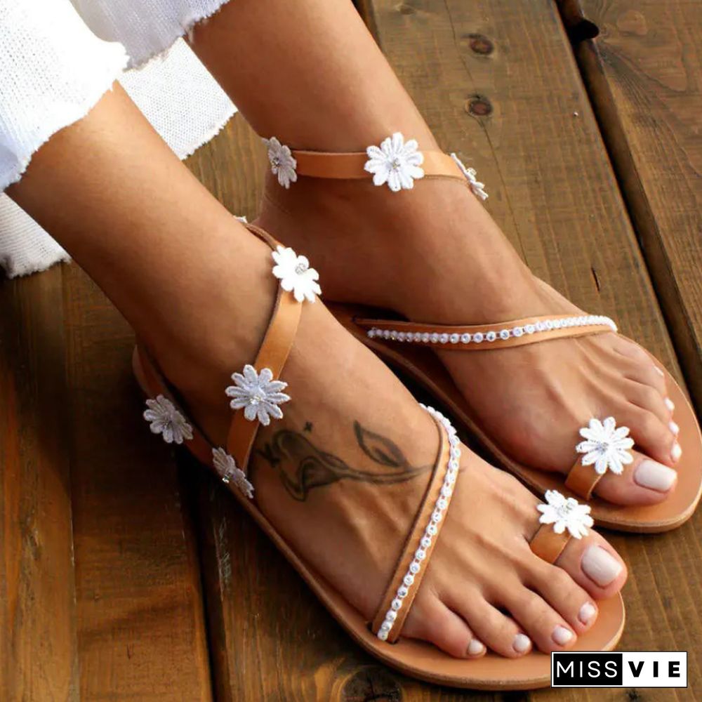 White Lace Sandals Women Flip Flops Flat Sandals Women Bohemia Beach Shoes Women Plus Size Summer Fashion Woman WSH3628