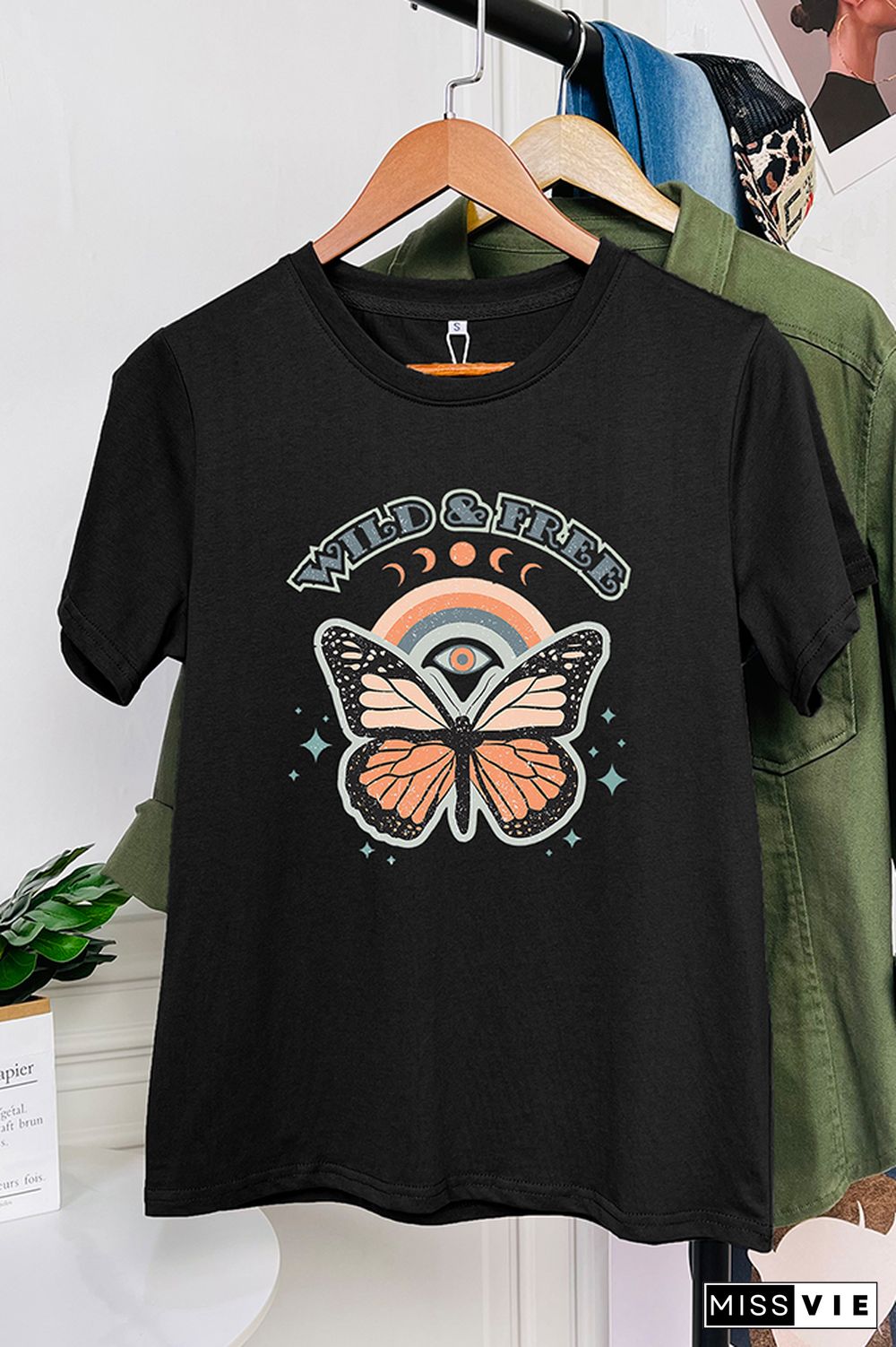 Wild and Free,Butterfly Graphic Tee Wholesale