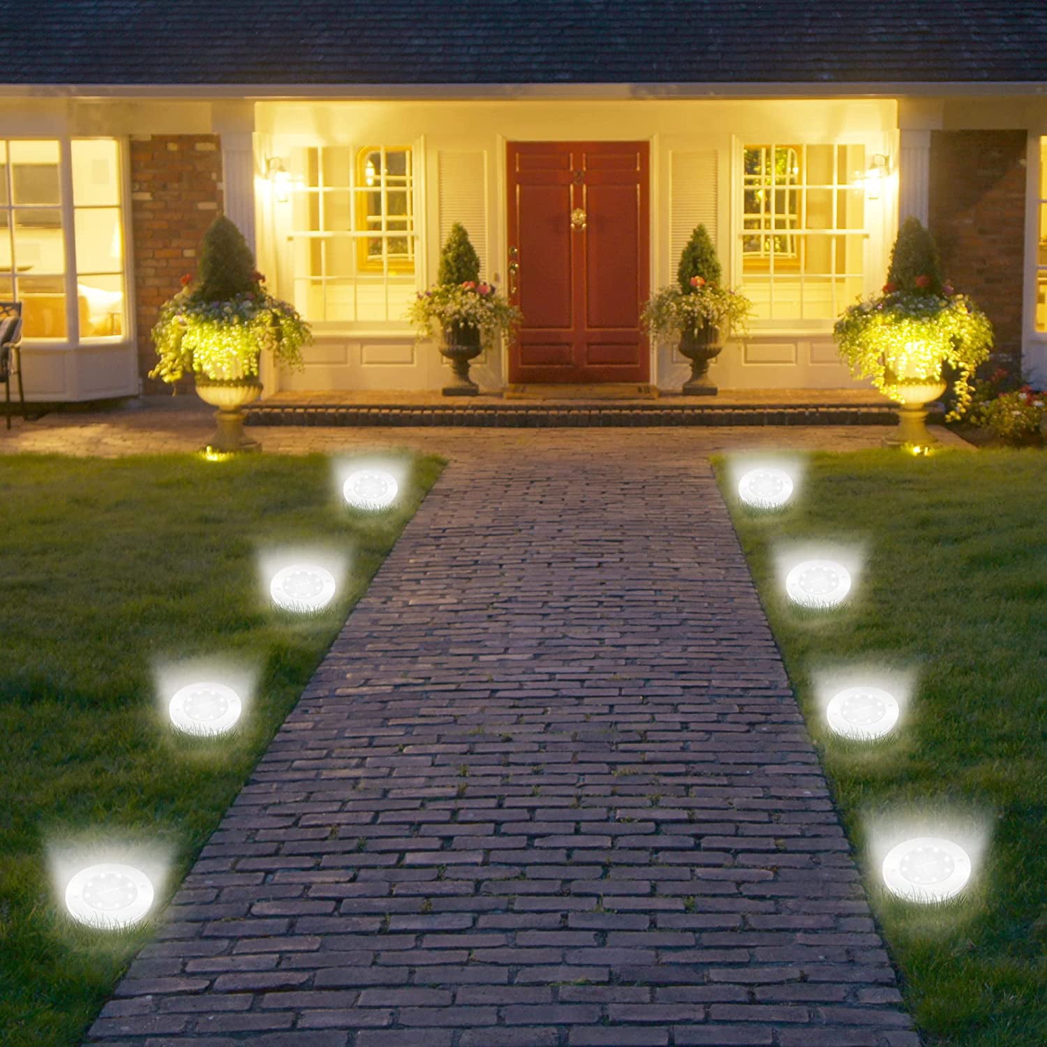 Otdair 8 Pack Solar Ground Lights， 8 LED White Disk Lights for Pathway， Yard， Walkway， Patio Landscape， Waterproof In-Ground Outdoor Solar Garden Lights