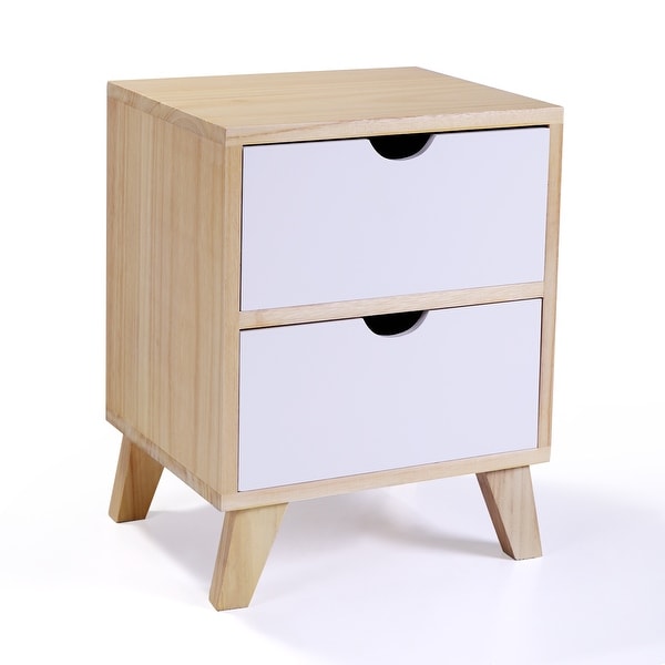 Set of 2 Wooden Nightstand with Two Drawers， End Table with Tall Legs， Multiple Usages Bedside Table， Indoors， Burlywood and White