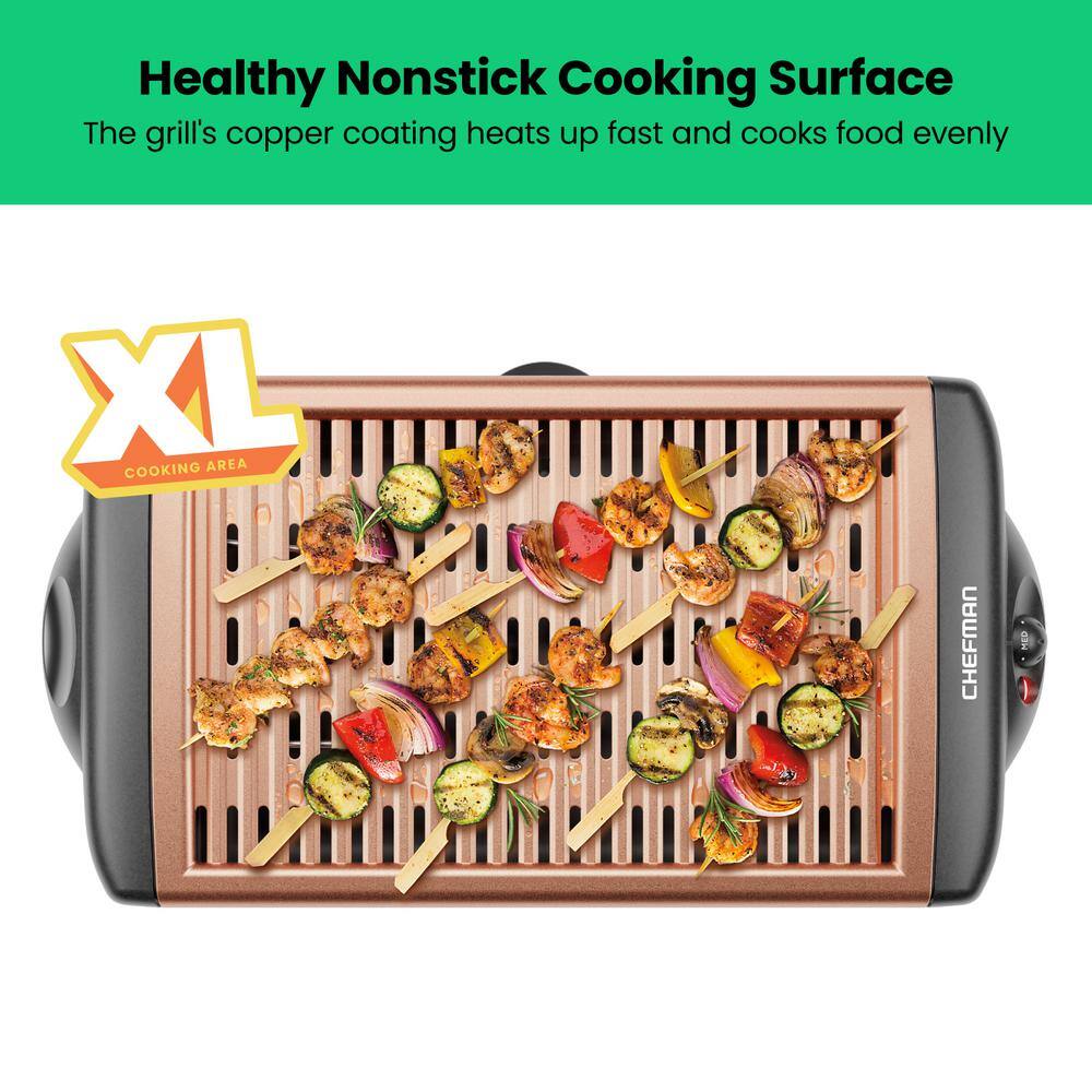 Chefman Electric Copper Smokeless Indoor Grill with Non-Stick Cooking Surface and Adjustable Temperature RJ23-SG-COPPER