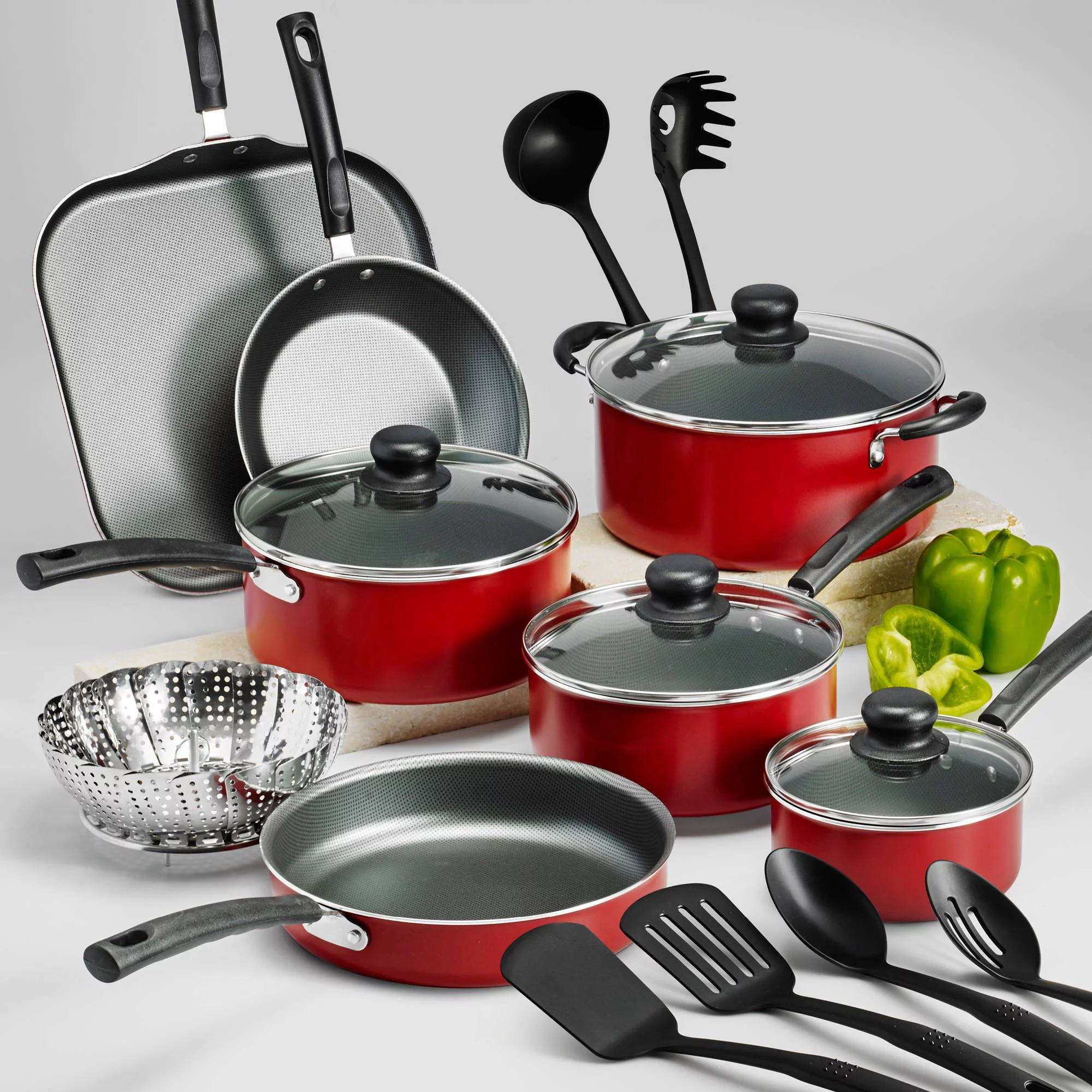 Tramontina Primaware 18 Piece Non-stick Cookware Set， Red