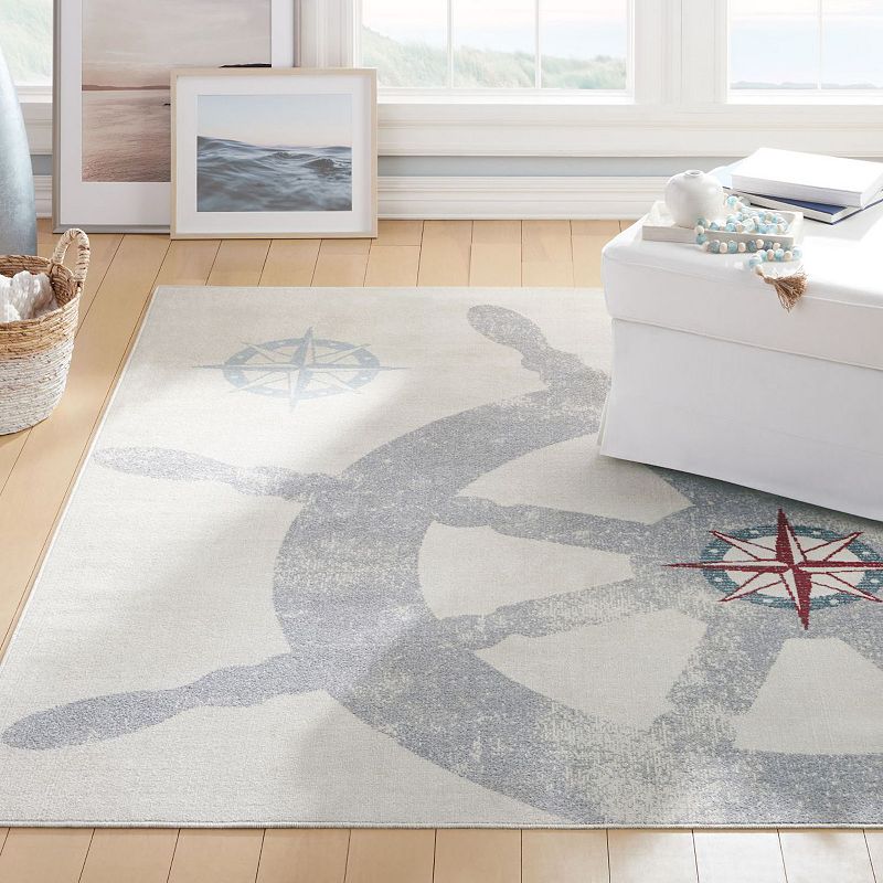 Home Dynamix Marine Helm Coastal Ship Wheel Indoor Outdoor Area Rug