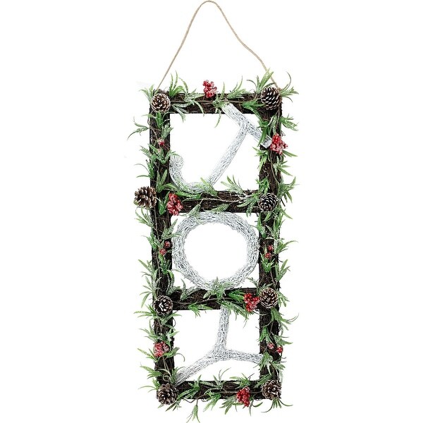 Fraser Hill Farm 33in. Christmas Christmas JOY Door Hanging with Berries and Pinecones on Grapevine Frame