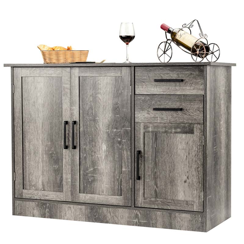 Gray Buffet Server Sideboard Storage Cabinet Console Table Utensils Organizer with 2-Door Cabinet & 2 Drawers