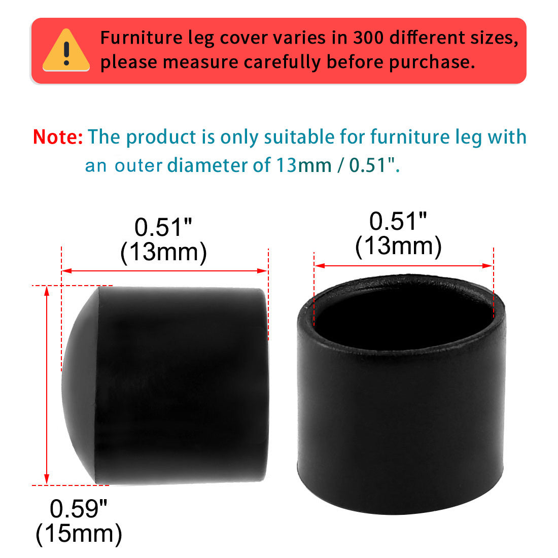 PVC Leg Caps Tips Cup Feet Covers 13mm 0.51