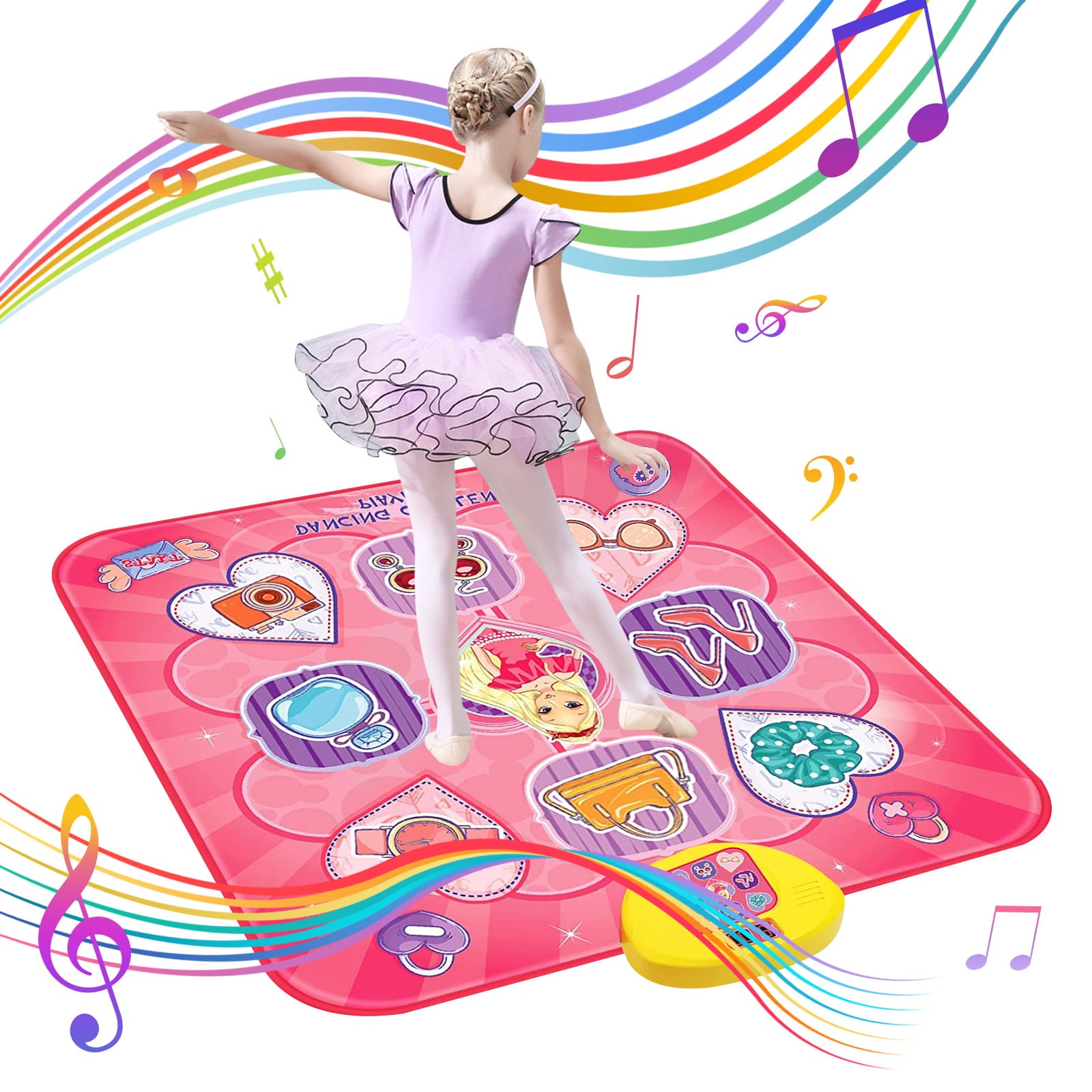 Kids Dance Toy， Electronic Dancing Mat with LED Lights， Musical Dance Pad Party Game Toy for 3 4 5 6 7 8 9 10 Years Old Boys Girls， Pink