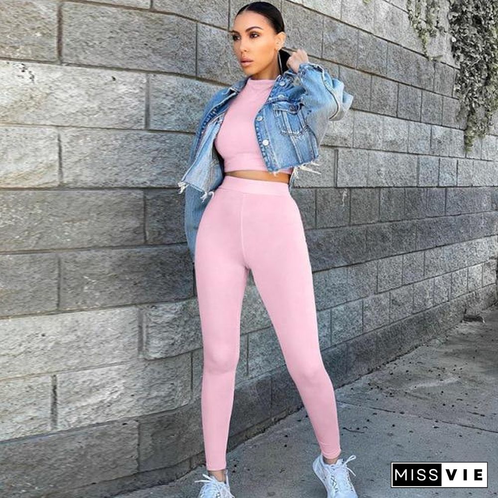 2 Piece Sets Sport Suit Celebrity Women  Long Sleeve Crop Tops High Waist Leggings Pants Workout Seamless Clothes Tracksuit