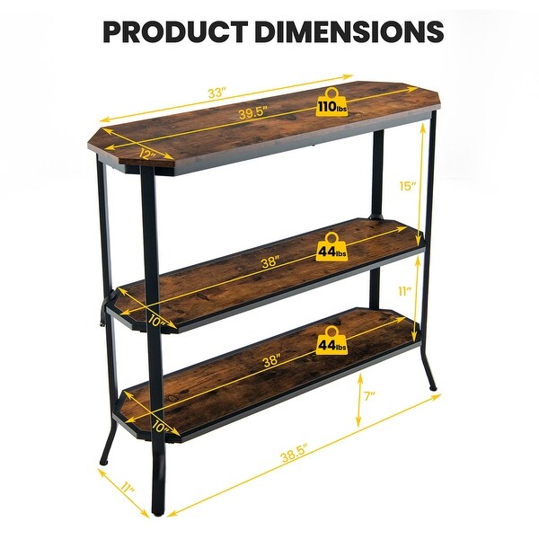 Hallway Table 3 Tier Narrow Couch Side Table with Storage Shelf