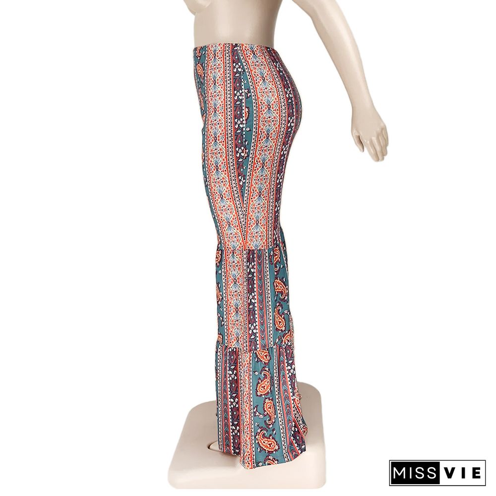 Boho Paisley Printed Plus Size Flare Pants