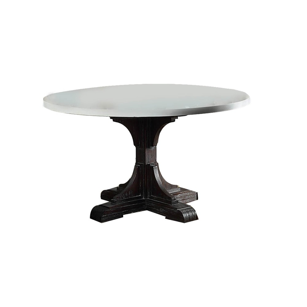 Dining Table with Marble Top and Pedestal Base  White and Brown