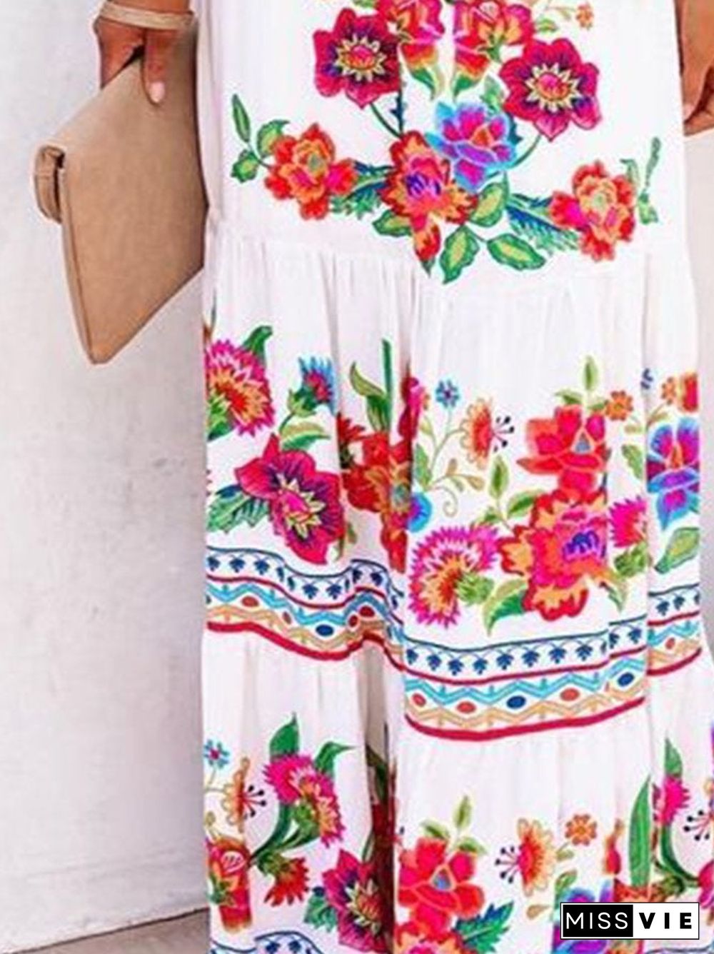 Off Shoulder Floral-Print Swing Cold Shoulder Dresses White Dresses