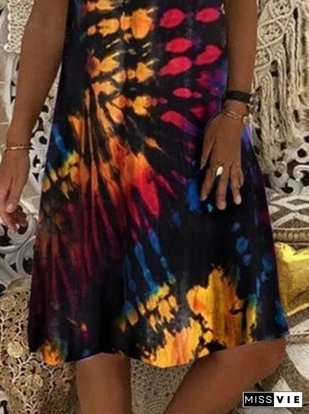 Loose Tie Dyed Printed Women's V-neck Short Sleeved Dress