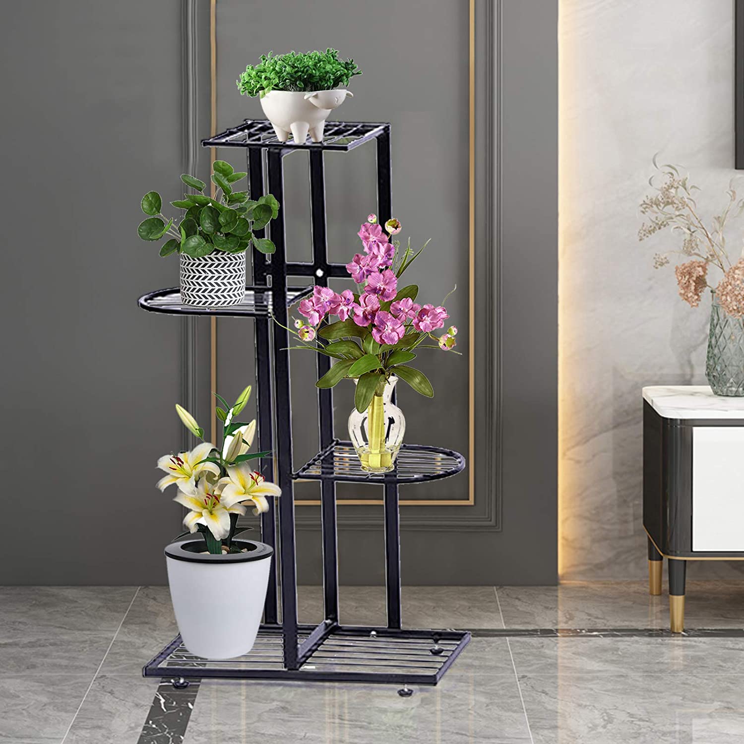 Flkoendmall Flkoendmall4Tier Iron Plant Flower Pot Display Stand Holder Flower Rack Storage Shelf Black