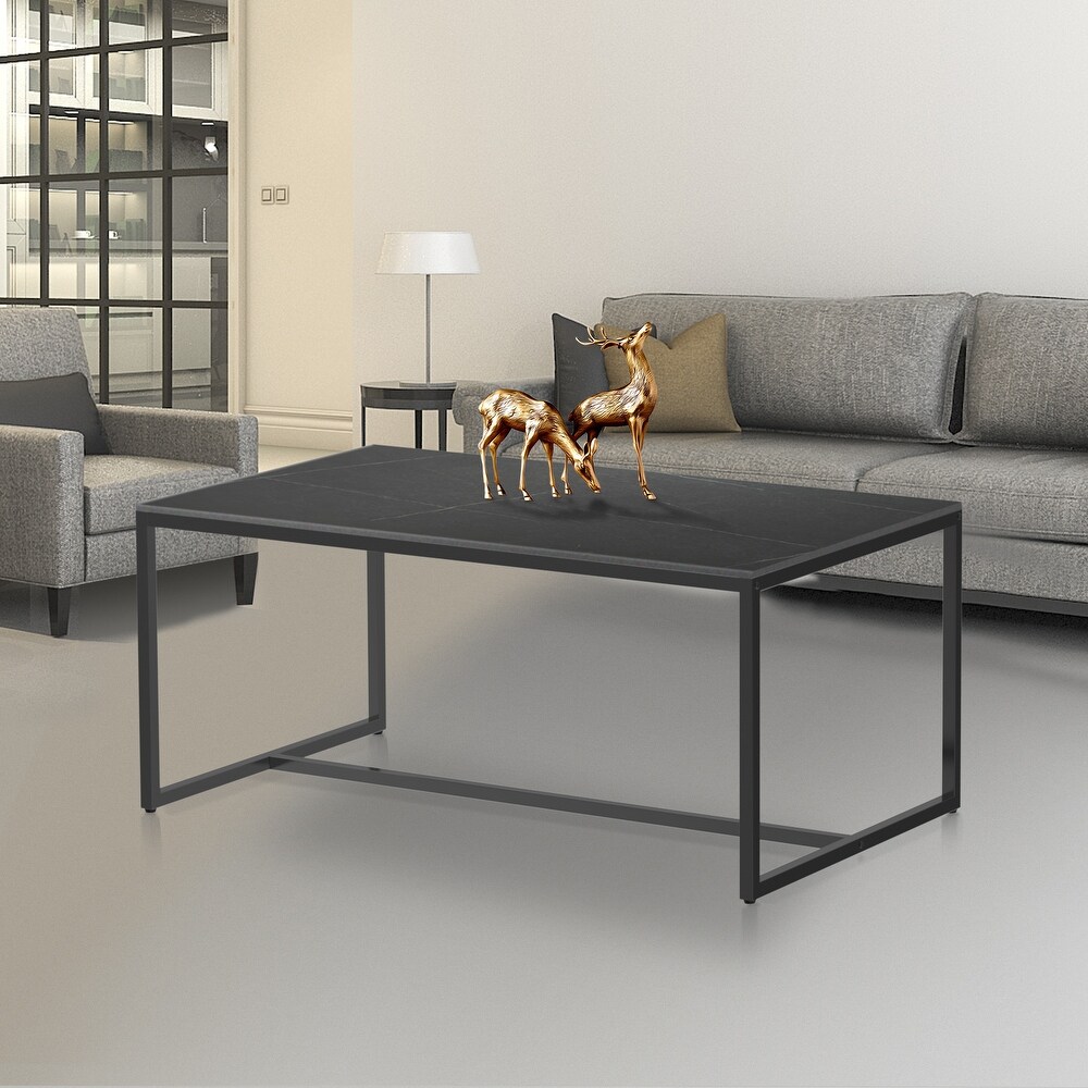 Frame Coffee Table Rectangular Cocktail Table Marble Metal Sofa Table   39.3x23.6x16.9in