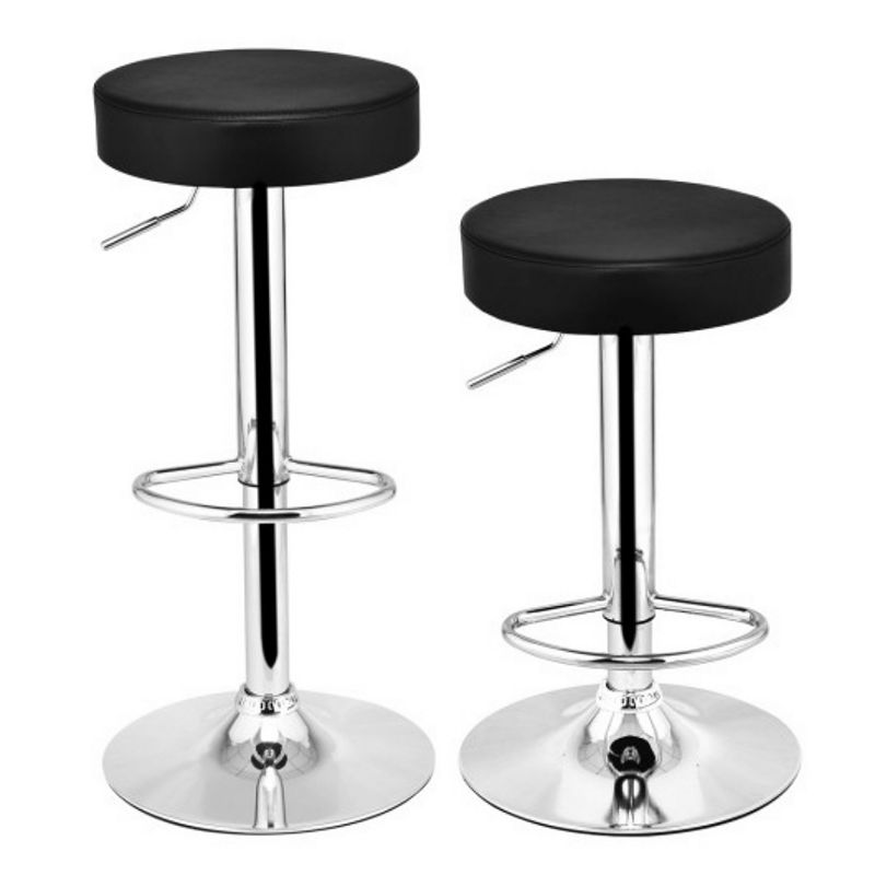 Set Of 2 Round Leather Seat Chrome Leg Adjustable Hydraulic Swivel Bar Stool-white