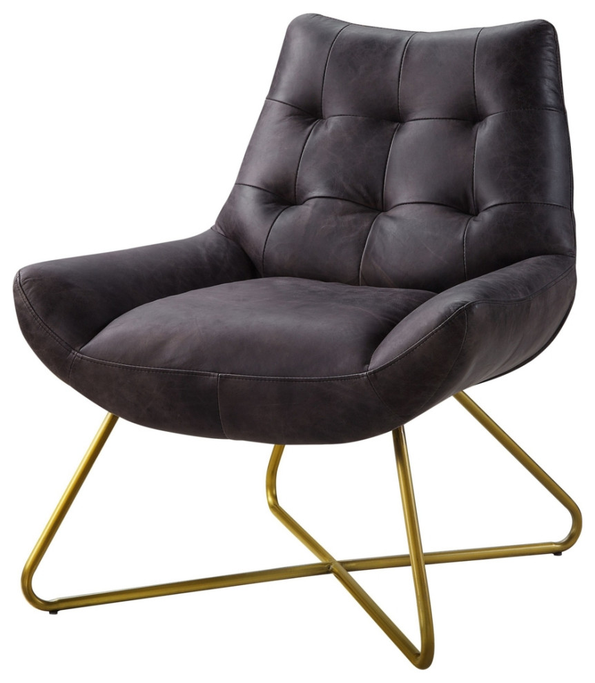 Leatherette Accent Chair With Tufted Backrest And Metal BaseBlack And Gold   Contemporary   Armchairs And Accent Chairs   by Dot  ampBo  Houzz