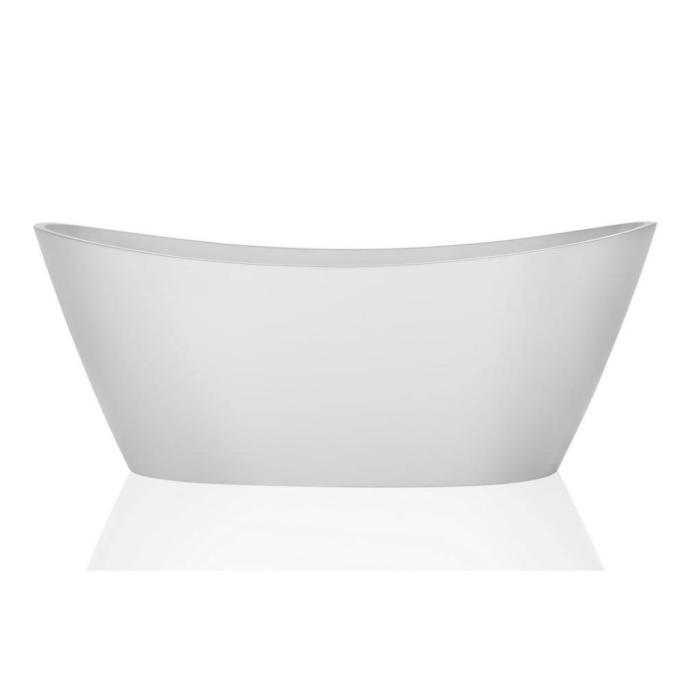 Empava 67 in. Acrylic Flatbottom Hourglass Freestanding Soaking Lighted Bathtub in White with Brushed Nickel Overflow and Drain EMA-67FT1518LED