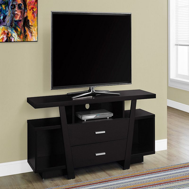 60 Cappuccino Brown Modern Rectangular TV Stand with Two Drawer