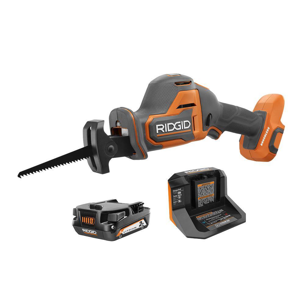 RIDGID 18V SubCompact Brushless Cordless One-Handed Reciprocating Saw Kit with 2.0 Ah Battery and Charger R8648KN