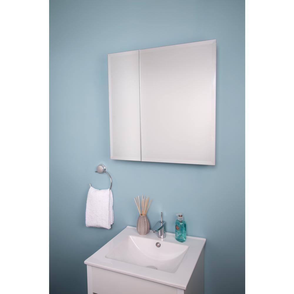 Croydex 24 in. W x 24 in. H x 5 in. D Frameless Bi-View Surface-Mount Medicine Cabinet with Easy Hang System in White WC102122YW