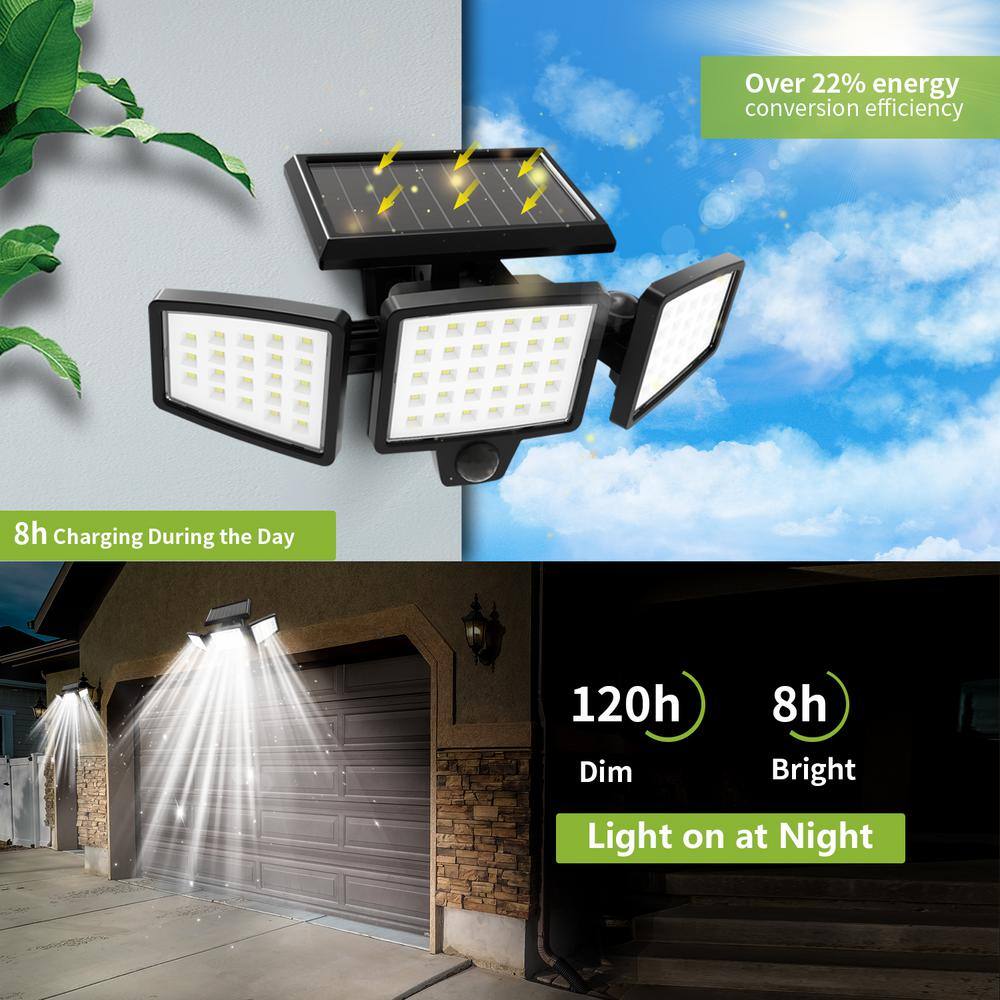 Pinegreen Lighting 3-Head 8-Watt Integrated LED Black color 120-Degree Solar Motion Activated Area Light CL-SML3