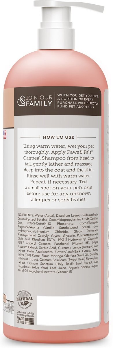 Paws and Pals Oatmeal， Sweet Basil and Turmeric Shampoo