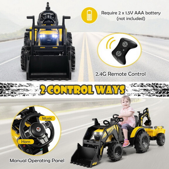 Costway 12V 3 in 1 Kids Ride On Excavator with Sho...