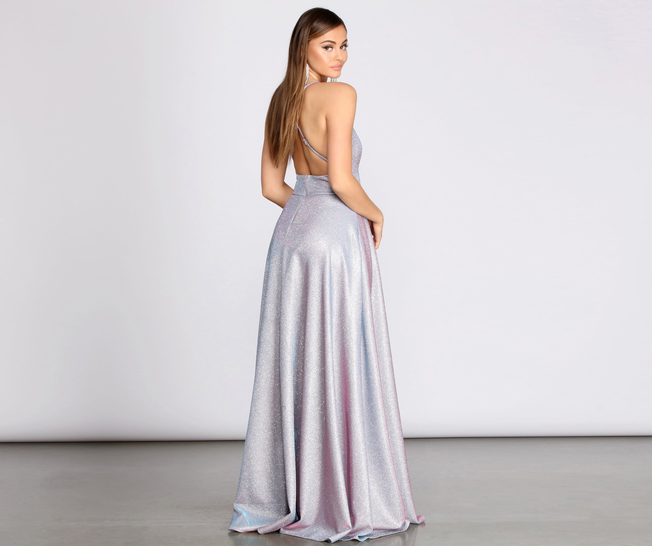 Stefanie Glitter Shine Cross Back A-Line Dress