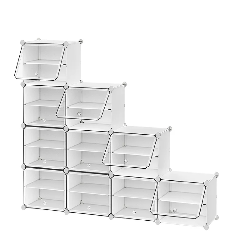 Shoe Rack， 8 Cubes Shoe Organizer with Doors， 32 Pair Plastic Shoe Storage Cabinet