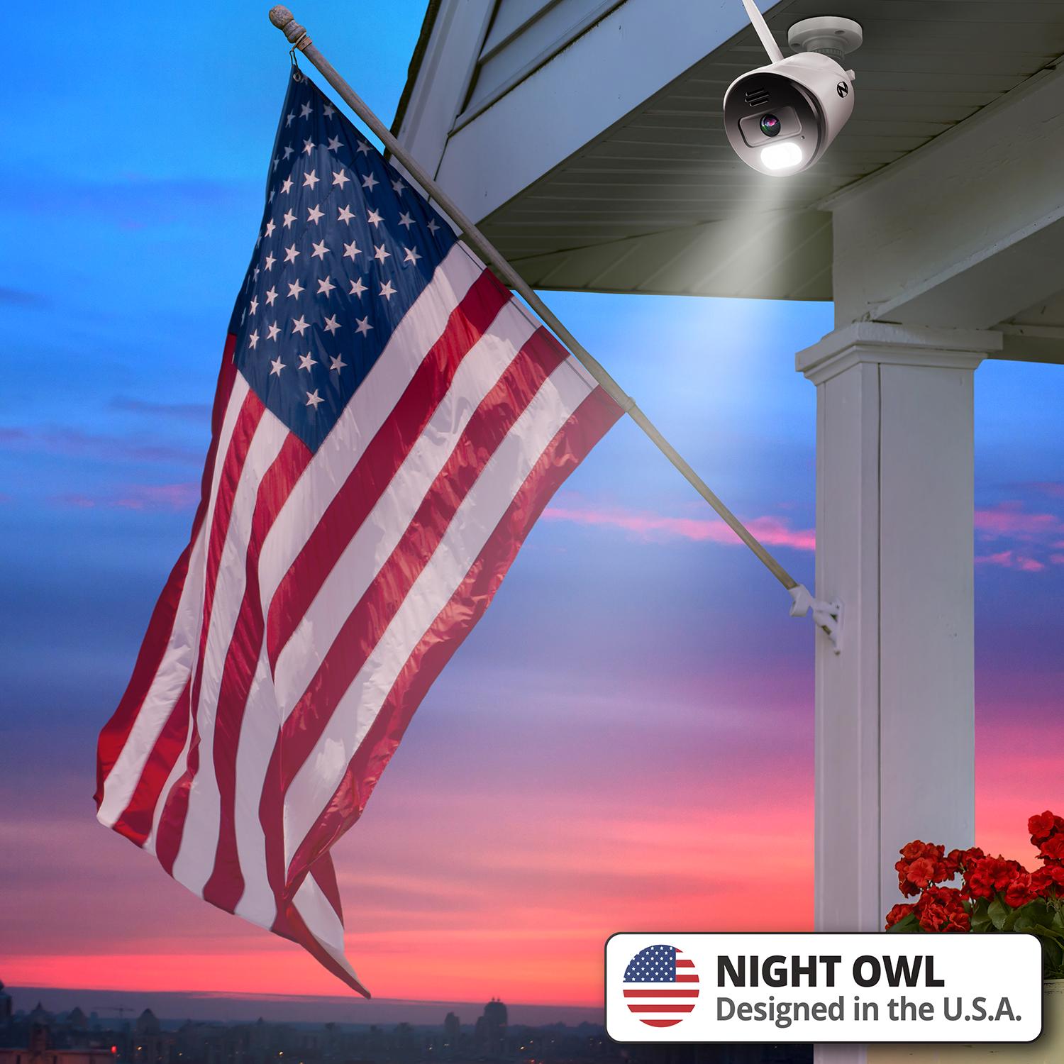 Night Owl Wi-Fi IP 4K HD Spotlight Surveillance Bullet Camera， 2-Way Audio Enabled， Indoor Outdoor， Night Vision， White， 1-Pack