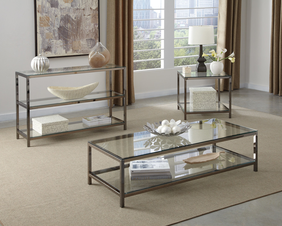 Coaster Ontario Contemporary Glass Top 1 Shelf End Table in Black   Contemporary   Side Tables And End Tables   by ZFurniture  Houzz