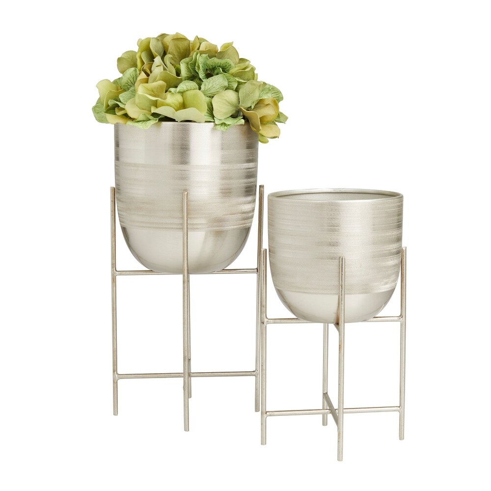 Silver  Gold or Gray Metal Modern Planter with Removable Stand (Set of 2)   S/2 6\