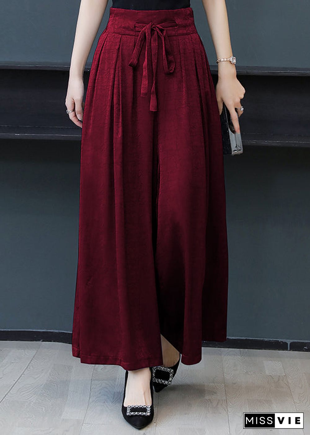 Loose Green Pockets High Waist Tie Waist Maxi Pants Fall